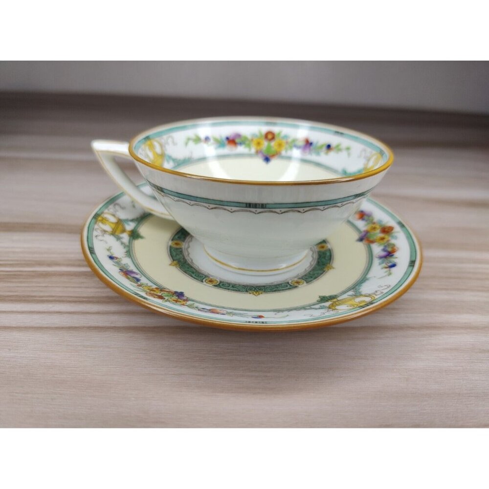Mintons Helena Dark Green Footed Cup And Saucer England Bone China - Picture 4 of 12